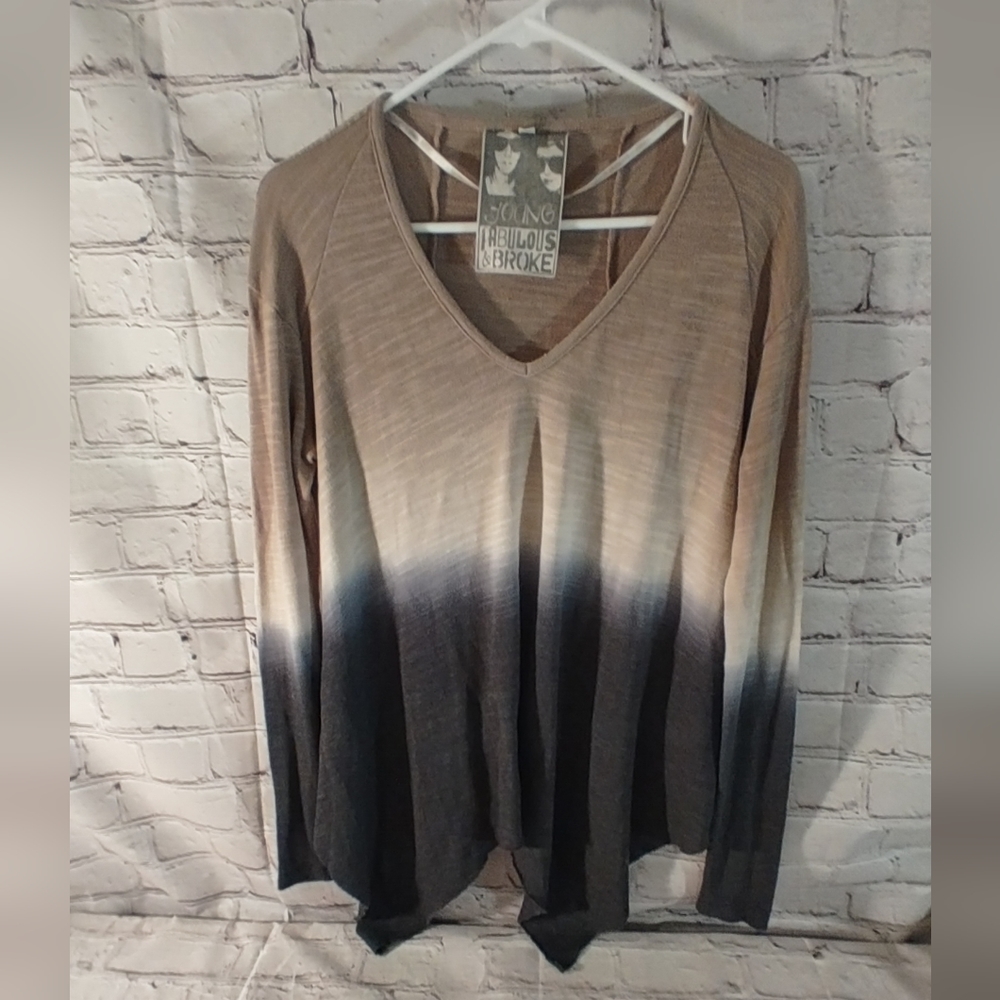 YFB Young Fabulous and Broke Dip Dye V Neck Long Sleeve Top S Boho Lagenlook